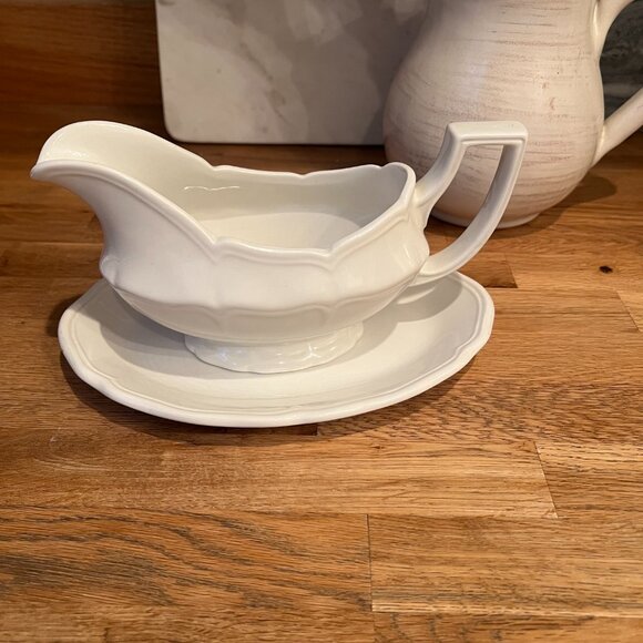 Vtg Royal Staffordshire Heirloom Ironstone Gravy Boat & Underplate By Meakin J&G - Picture 13 of 13